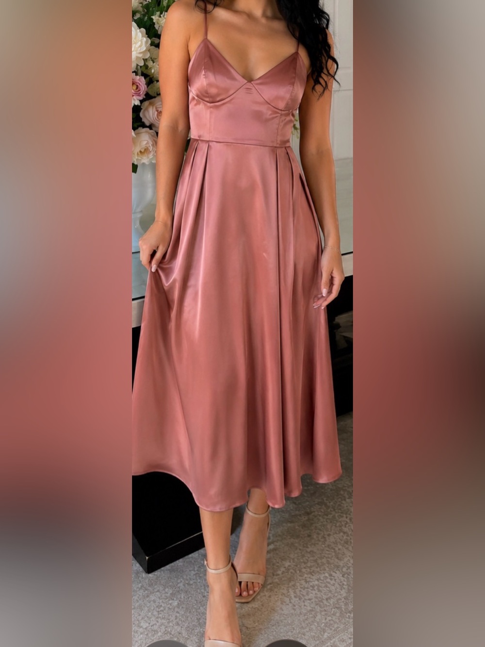 H&M Satin Midi Dress in Dusty Rose